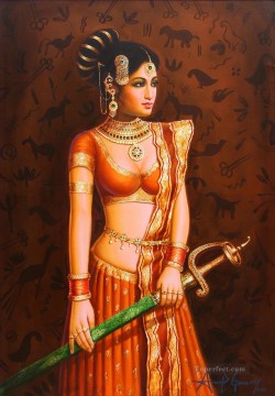 剣を持つ貴婦人 インド Oil Paintings